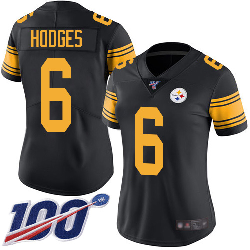Women Pittsburgh Steelers Football #6 Limited Black Devlin Hodges 100th Season Rush Vapor Untouchable Nike NFL Jersey->women nfl jersey->Women Jersey